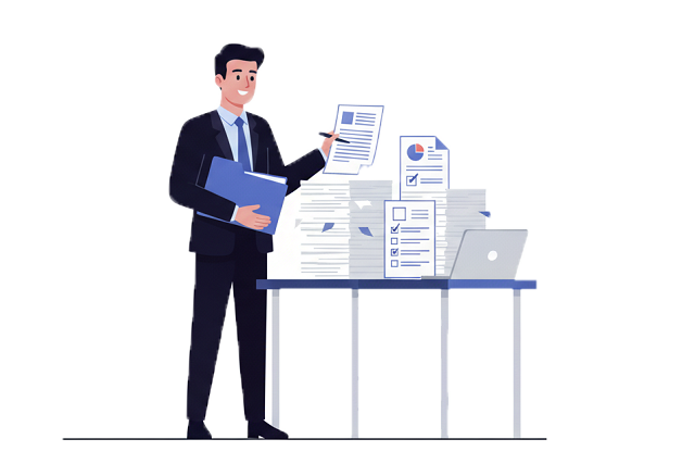 書類をチェックする男性